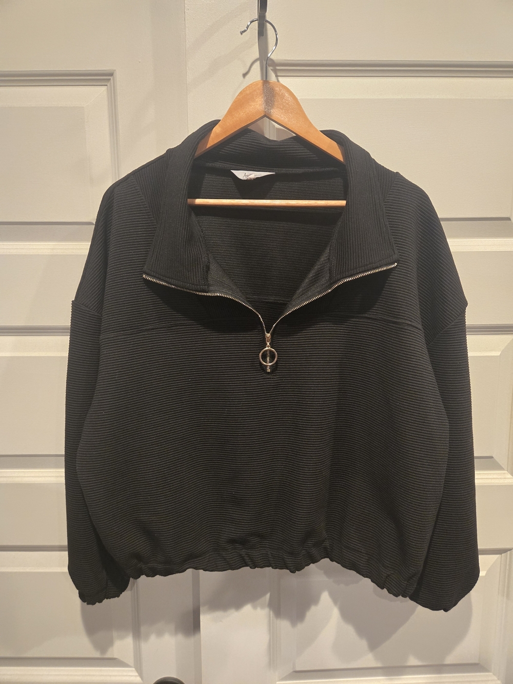 Quarter-Zip Ribbed Pullover Sweater - Black